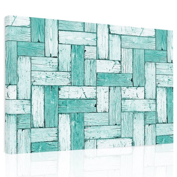 Teal Wood Plank Canvas Print Wall Art, Modern Coastal Aqua Wood Grain Wall Decor Modern Artwork Paintings Pictures for Living Room Framed and Stretched Ready to Hang 20" x 24"