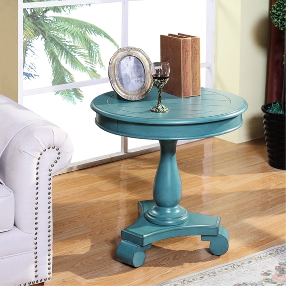 Teal Wood Side Table with Well-Turned Base / Ensure Stability