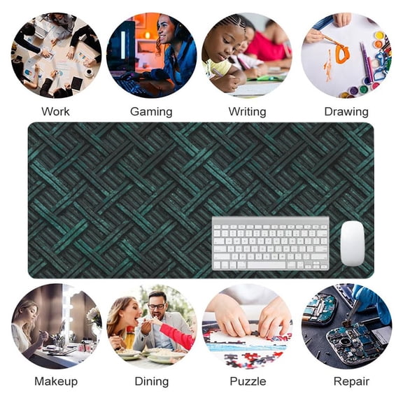 Teal Woven Pattern Rubber Mouse Pad 31.5 x 11.82 inches for Office and Gaming Desk