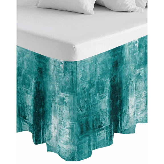 Teal Wrap Around Bed Skirts for Queen Bed 16" Drop,Bed Skirt with Adjustable Elastic Belt Dust Ruffle Bed Valance for Bedroom Hotel Retro Oil Painting Modern Abstract Art Aesthetics Bed Frame Cover
