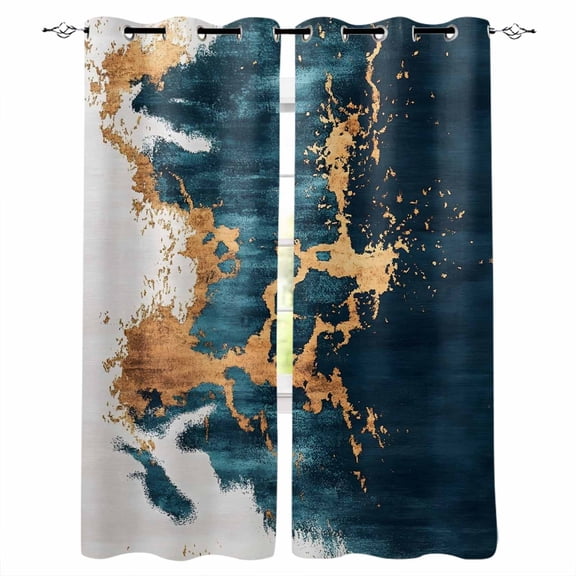 Teal Yellow Art Blackout Curtains for Bedroom Living Room Darkening Curtains 96 Inches Long Modern Abstract Art Aesthetics Window Curtain 2 Panels Set Window Treatment Grommet Drapes 52"x96"