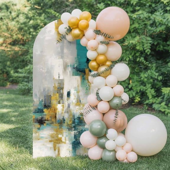 Teal Yellow Blocks Arch Backdrop Cover 4 FT, Abstract Oil Painting Architecture Wedding Arch Cover Stretchy Backdrop Stands Covers for Birthday Party Ceremony Banquet Decor