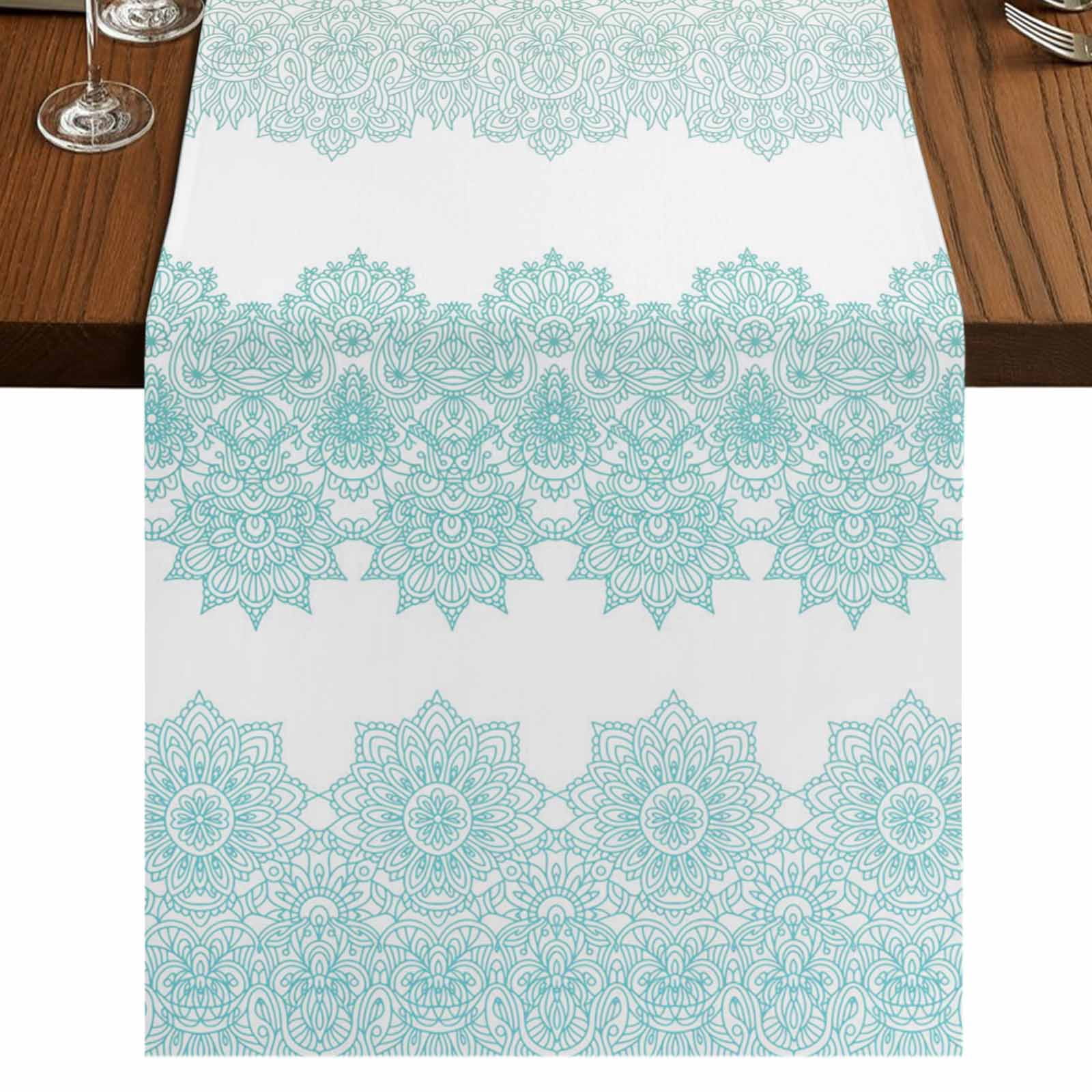 Teal Yellow Boho 72 Inch Table Runner, Vintage Ethnic Tribe Abstract ...