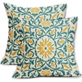 thumbnail image 1 of Teal Yellow Boho Pillow Covers 20 X Inch Bohemian Ethnic Carpet Style Vintage Flower Print Decorative Throw Pillows Outdoor Linen Square Cushion Case Farmhouse Decor Set of 2, 1 of 6