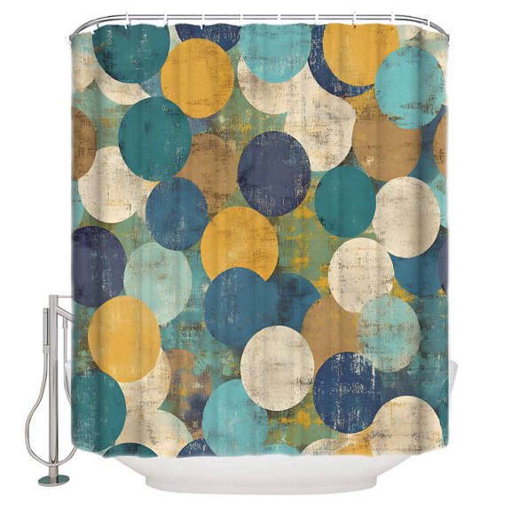 Teal Yellow Circle Bathroom Shower Curtains with 12 Hooks Polyester Waterproof Shower Curtain for Stalls and Bathtubs Geometric Abstract Art Decorative Bathroom Privacy Curtain 36x72 Inches