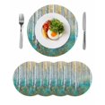 thumbnail image 1 of Teal Yellow Oil Painting Round 15 Inch Placemats Set of 4, Contemporary Abstract Art HeatResistant Non Slip Place Mats for Dining Table, Wipeable Braided Kitchen Table Mats for Housewarming, 1 of 9