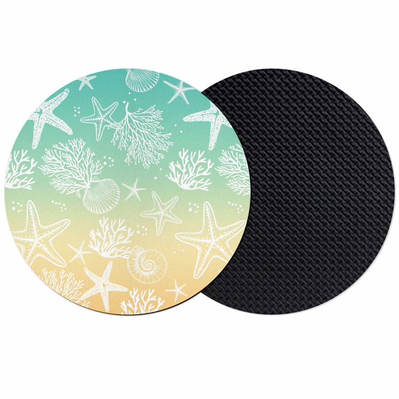 Teal Yellow Ombre Coastal Coasters Set of 2, Absorbent Coasters for Drinks, Sea Nautical Summer Beach Starfish Coral Coaster for Desk Coffee Table Protection, Home Decor House Warming Gifts 4"