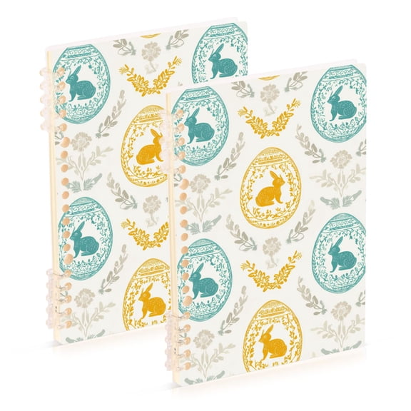 Teal Yellow Rabbits Inside Easter Eggs Notebook Detachable Coil Notebook Diary Plan Book A5 Size 60 Pages 1 Pack