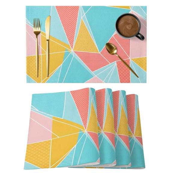 Teal Yellow Red Geometric Placemats Set of 12 Minimalist Abstract Triangles Place Mats Indoor Wipeable Table Mats Washable Cloth Dining Table Placemats for Kitchen Holiday Party Home Decor 13x19 Inch