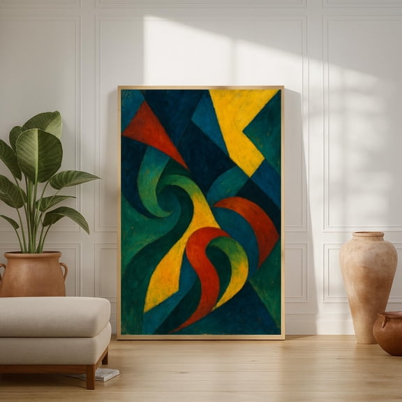 Teal Yellow Red Geometry Poster, Unframed Paper Poster 8x10in