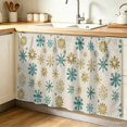 thumbnail image 1 of Teal Yellow Snowflake Christmas Cabinet Curtain 32"Wx55"L,Dustproof Pantry Door Curtain W/ Self Adhesive Tape,Xmas Snowflake Rustic Tall Storage Cover Privacy Drape for Bathroom Kitchen Laundry Room, 1 of 9