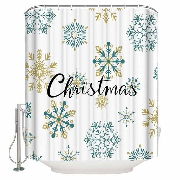 Teal Yellow Snowflake Christmas Shower Curtains for Bathroom Waterproof Fabric Bath Curtains Decor Bath Tub Curtain Xmas Snowflake Decorative Shower Curtain Sets with 12 Hooks, 72x72 Inch