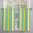 thumbnail image 1 of Teal Yellow Striped Window Short Curtains 63 Inch Length, White Stripes Modern Abstract Art Rod Pocket Window Treatment Kitchen Drapes for Bedroom, Cafe, Living Room, 2 Panels, 52 W x 63 L, 1 of 4