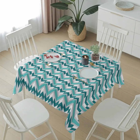 Teal Zigzag Chevron Abstract Geometric Table Cloth 60x60in, Waterproof Square Tablecloth Wipeable Tablecloths Watercolor Minimal Art Table Covers for Dining Tables Party Indoor Outdoor