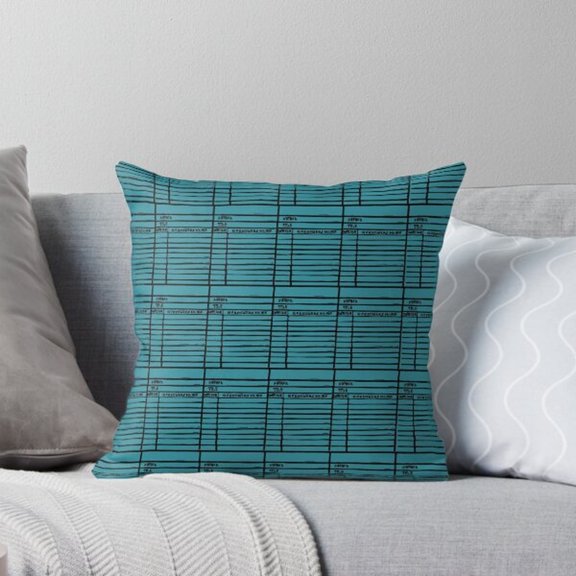 Teal and Black Accounting Ledger Grid Square Pillow Case, 100% Polyester Velvet