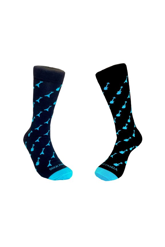 Teal and Black Guitar Patterned Socks from the Sock Panda