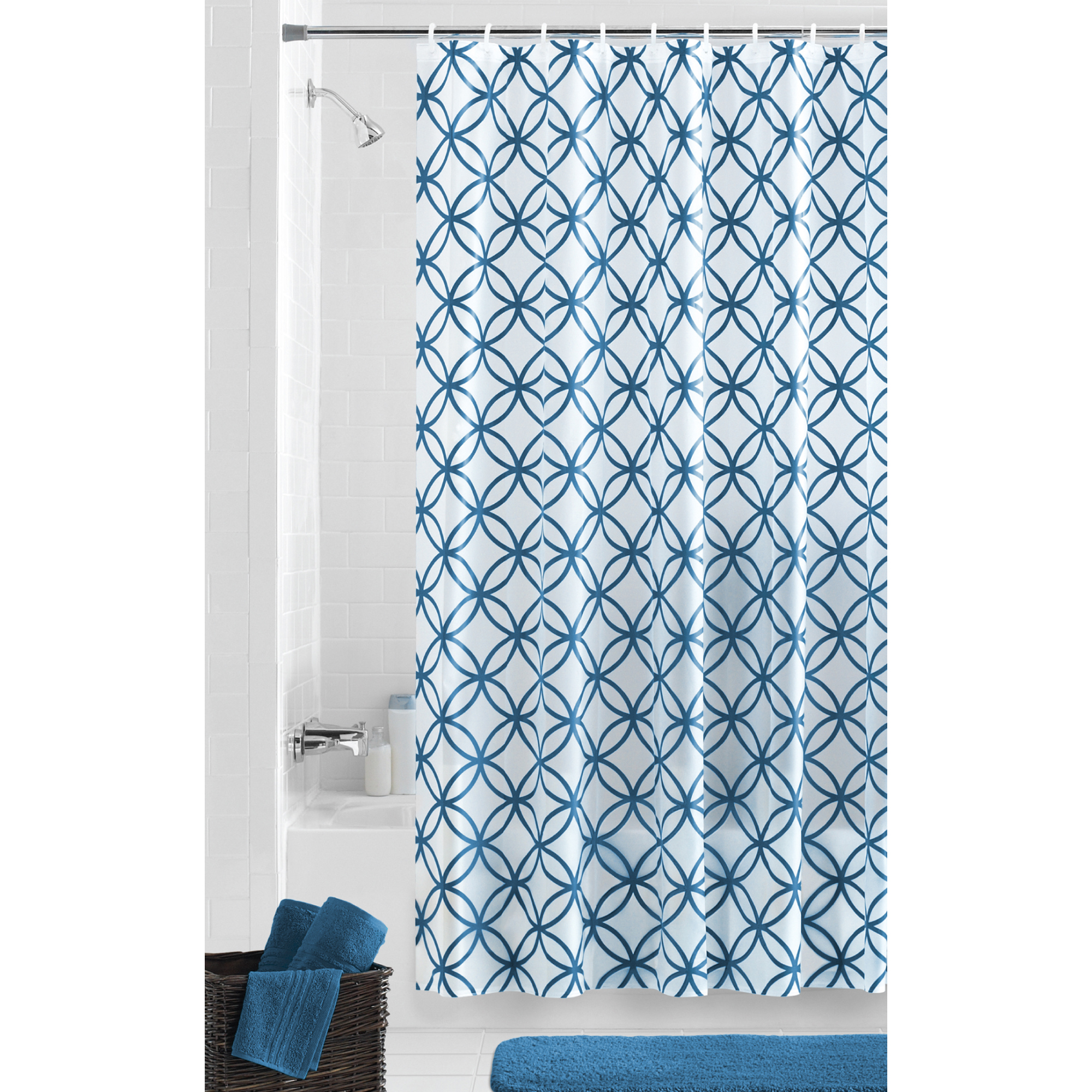 Teal and Blue PEVA Shower Curtain, 70" x 72", Mainstays Hadley Geometric, Waterproof - image 1 of 9