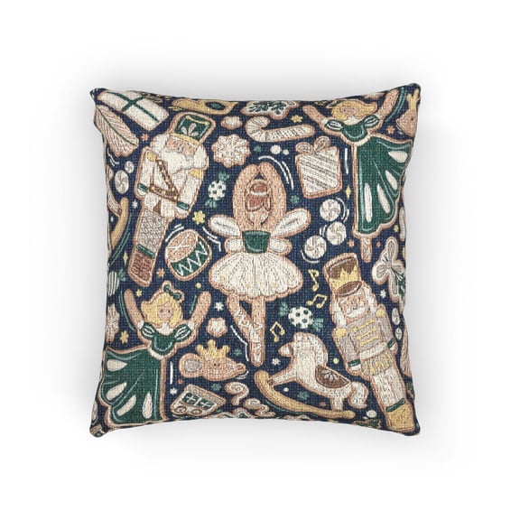 Teal and Charcoal Nutcracker Soldiers and Ballerinas Woven Pillow, Cotton-Polyester Shell, Holiday Decor, 17 x 18 in