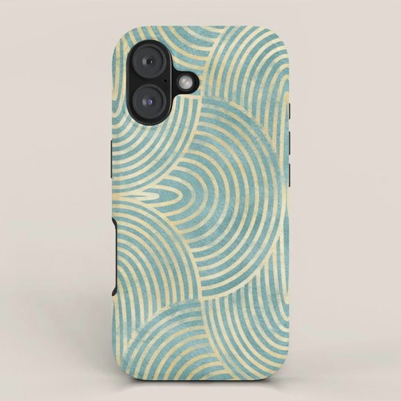 Teal and Cream Concentric Arc Geometric Tough Case for Apple iPhone Series, Polycarbonate Shell with TPU Liner