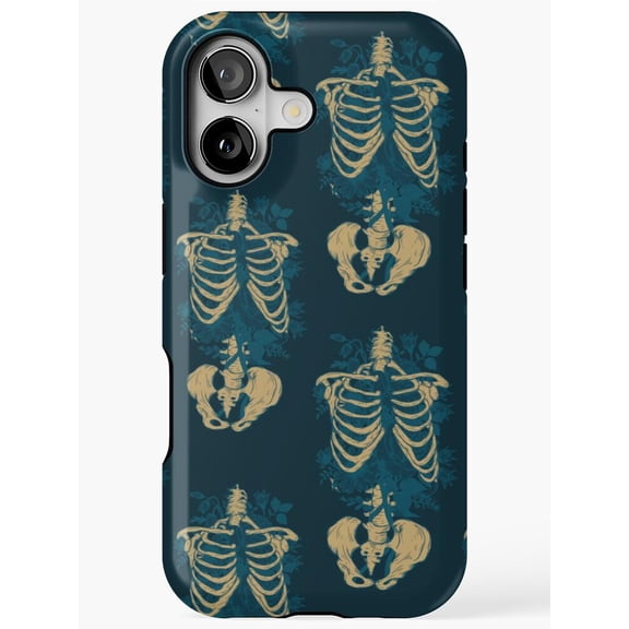 Teal and Gold Anatomical Skeleton Rib Cage and Pelvis Tough Case for Apple iPhone, Polycarbonate and TPU