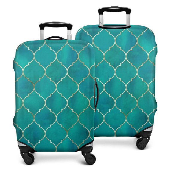 Teal and Gold Geometric Lattice Pattern Luggage Cover Fashion Suitcase Cover Baggage Covers Fit 25-28 Inch Luggage (Go Travel)