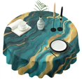 thumbnail image 1 of Teal and Gold Marble Wavy Veins Pattern Round Tablecloth 60"x60",Wrinkle Wipeable Table Cloth for Kitchen Dining Room Picnic Patio Party, 1 of 6