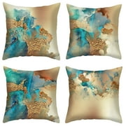 Teal and Gold Throw Pillow Covers 18x18 inch Set of 4 Turquoise Gold Abstract Pillow Cases Modern Decorative Cushion Covers for Sofa Couch