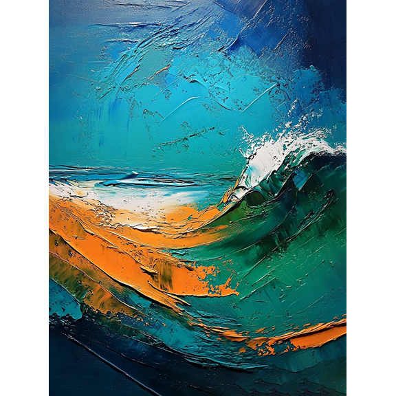 Teal and Orange Ocean Wave Canvas PaintingSuitable for Living Room Bedroom Office Hotel and Gallery Wall Decor