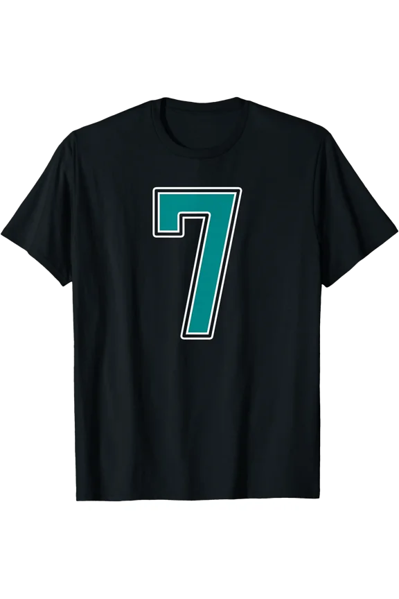 Teal and White Number 7 Player Uniform #7 Fan T-Shirt