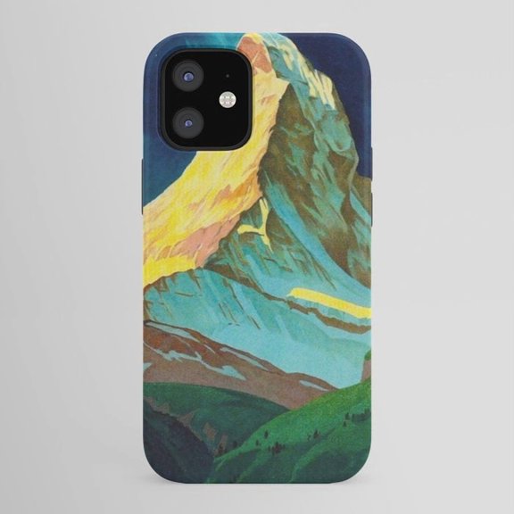 Teal and Yellow Alpine Mountain Peak Tough Case for Apple iPhone, Dual-Layer Polycarbonate and TPU