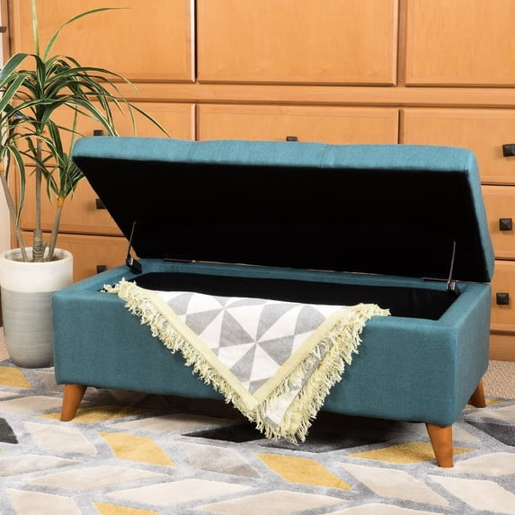 Teal birch wood storage ottoman / Store games and keep living area clean
