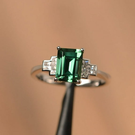 Teal sapphire ring wedding ring green round cut gemstone ring sterling silver ring