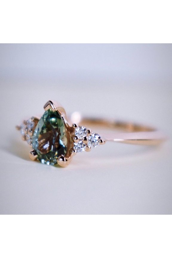 Teal sapphire ring wedding ring green round cut gemstone ring sterling silver ring