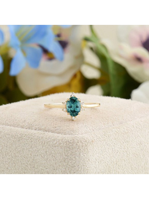 Teal sapphire ring wedding ring green round cut gemstone ring sterling silver ring