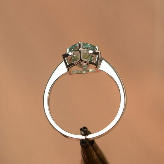 Teal sapphire solitaire wedding ring Round cut east to west ring sterling silver