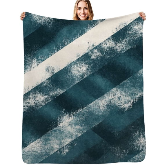 Teal white diagonal grunge texture Flannel Blankets Soft Warm Throw Blanket Autumn Camping Bedroom Aesthetic Bedspread