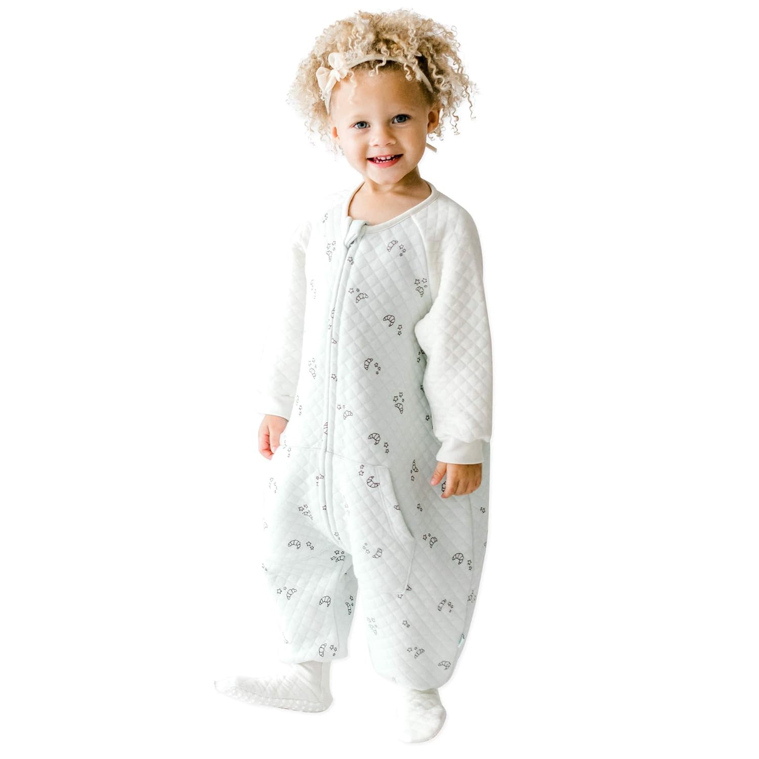 Tealbee Dreamsie - Bamboo Sleep Sack with Sleeves and Footies - (0.8 Tog) Croissant 3T-4T