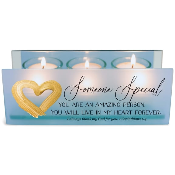Elanze Designs Someone Special Scripture Blue 7 x 2.5 Glass Mirrored Tea Light Holder
