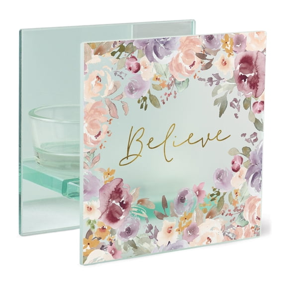 Cottage Garden MCHQ69S Believe Frosted Glass 4 x 4 Inch Petite Mirrored Tealight Holder