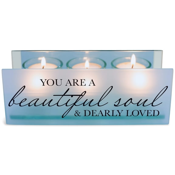 Elanze Designs Beautiful Soul Loved Blue 7 x 2.5 Glass Mirrored Tea Light Holder