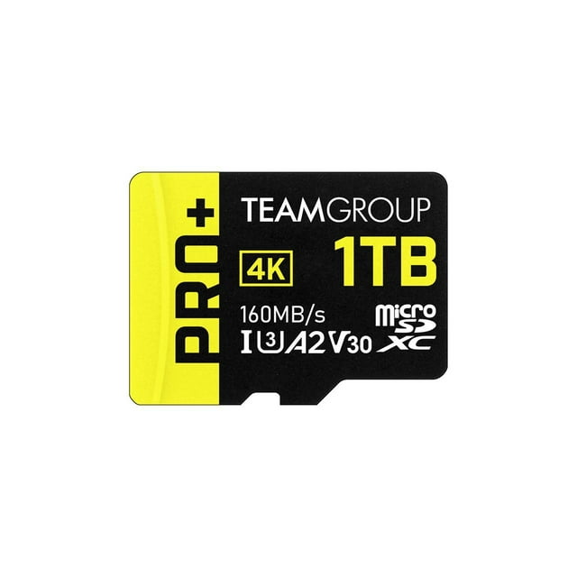 Team 1TB Pro+ microSDHC UHS-I/U3 Class 10 Memory Card with Adapter, Speed Up to 160MB/s (TPPMSDX1TIA2V3003)