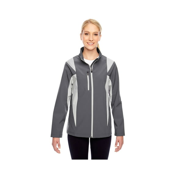 Team 365 TT82W Ladies' Icon Colorblock Soft Shell Jacket, L, SP GRAPH/ SP SIL