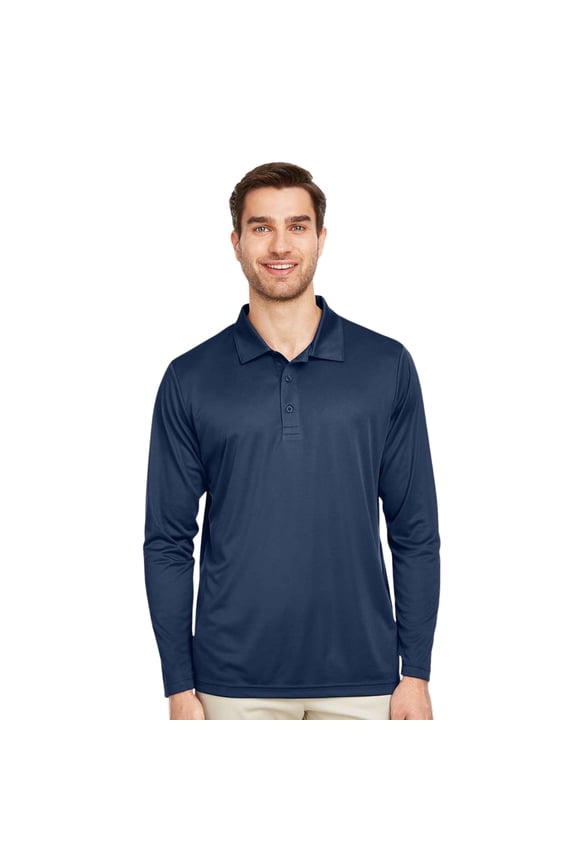 Men's Performance Long Sleeve Polo Shirts 100% Polyester Quick Dry Golf Tee Shirts (Sport Dark Navy, XL)