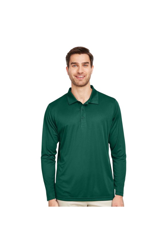 Men's Performance Long Sleeve Polo Shirts 100% Polyester Quick Dry Golf Tee Shirts (Sport Forest, XL)