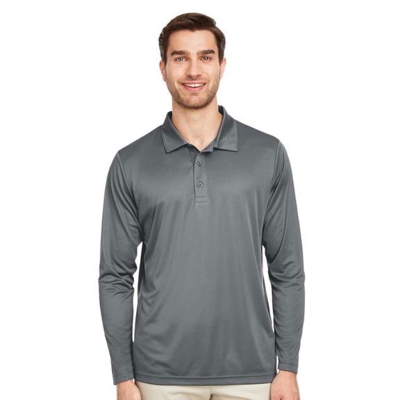 Team 365 Men's Performance Long Sleeve Polo Shirts 100% Polyester Quick Dry Golf Tee Shirts (Sport Graphite, XL)