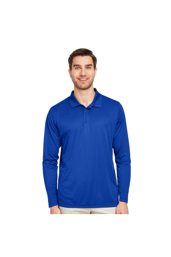 Men's Performance Long Sleeve Polo Shirts 100% Polyester Quick Dry Golf Tee Shirts (Sport Royal, L)