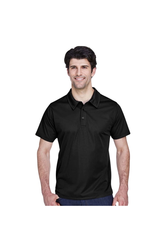 Men's Polo Shirts Short Sleeve Solid Collar Tees 100% Polyester Moisture-Wicking Polo (Black, S)