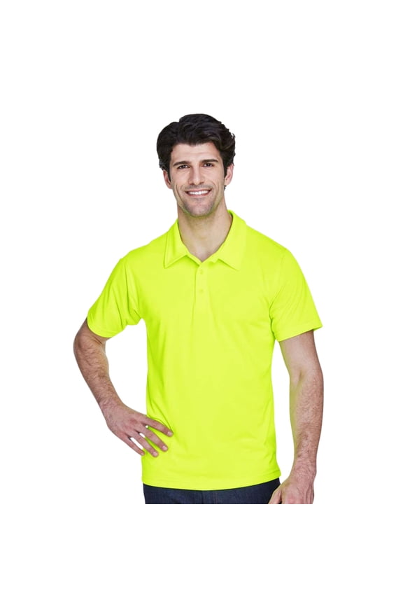 Men's Polo Shirts Short Sleeve Solid Collar Tees 100% Polyester Moisture-Wicking Polo (Safety Yellow, S)