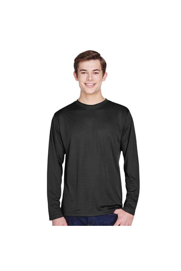 Men's Zone Performance Long Sleeve T-Shirt, 100% Polyester Interlock Crewneck Tee Shirts (Black , 3XL)