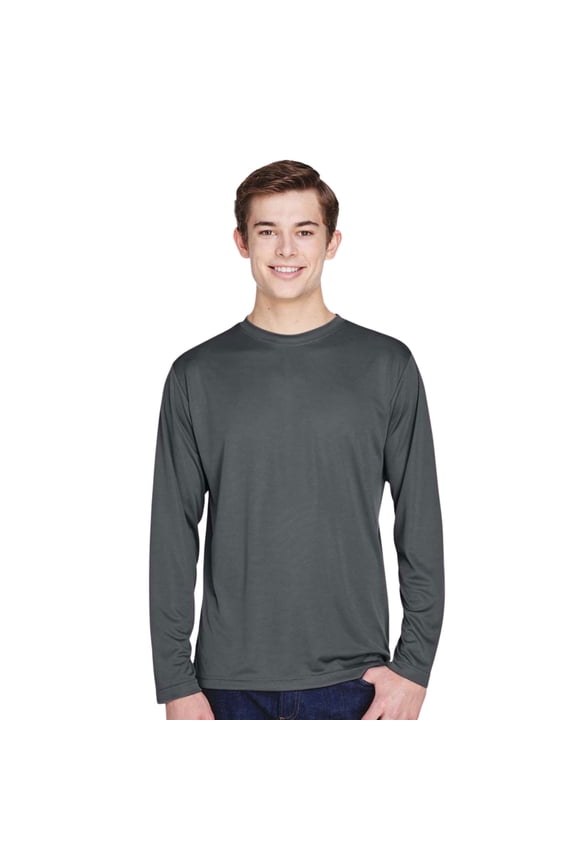 Men's Zone Performance Long Sleeve T-Shirt, 100% Polyester Interlock Crewneck Tee Shirts (Sport Graphite , XS)